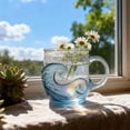 thumbnail image 4 of Glass Coffee Mugs Sea Wave 12Oz Handcrafted Textured Surf Beach, 4 of 5