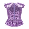 thumbnail image 4 of Oyolan Kids Girls Sequins Ruffled Top Mermaid Costume Flutter Sleeve Peplum Blouse for Carnival Performance Lavender 12, 4 of 7