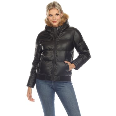 White Mark Manteau Matelassé pour Femme en Similicuir à Fourrure Amovible