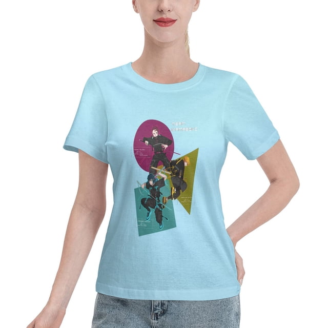 T-Shirt Basique à Manches Courtes pour Femmes Style de Rue Demon Slayer