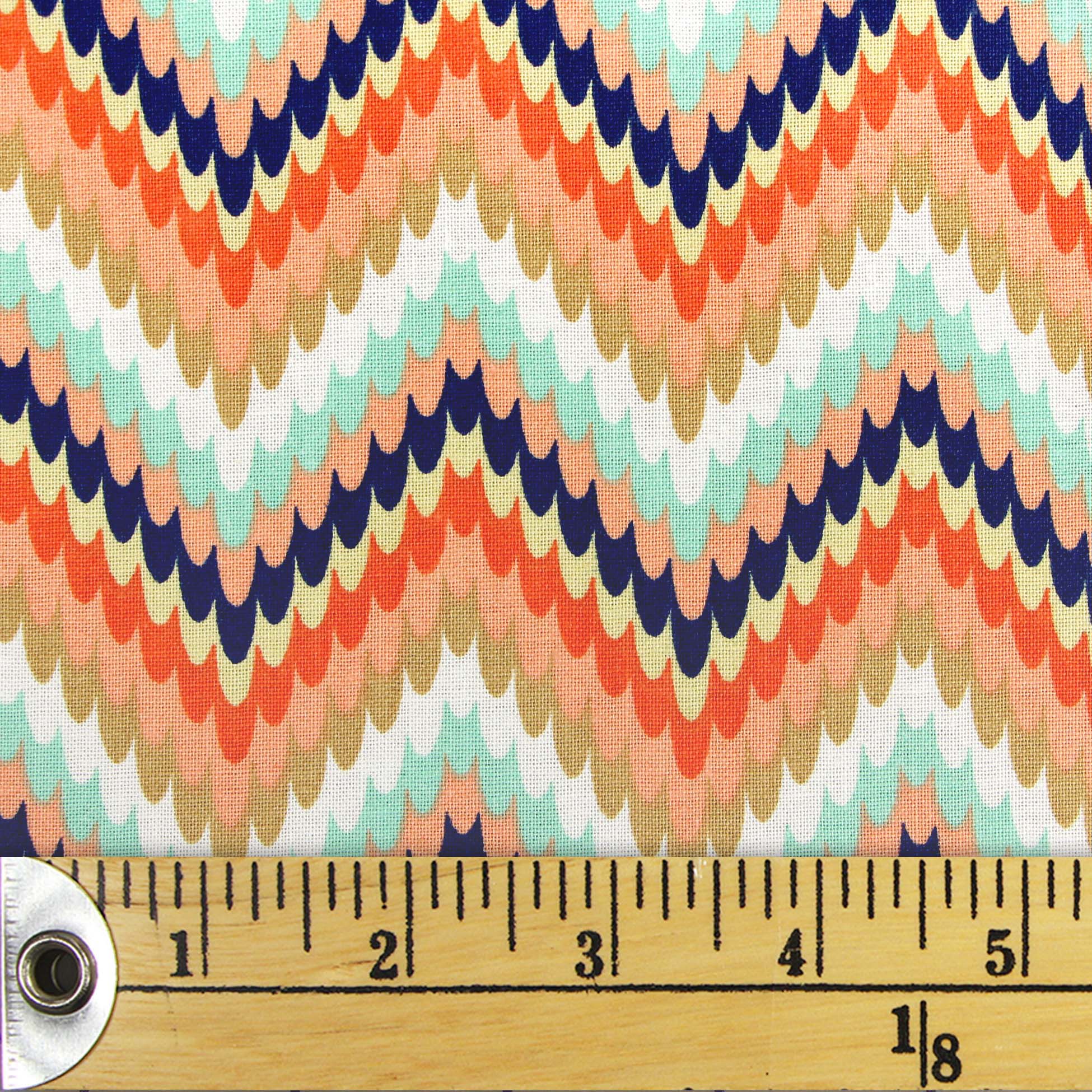 FABRIC CREATIONS Colourful Scalloped Chevrons Fat Quarter Pre-Cut Fabric - 46 cm (18 in) × 53 cm (21 in)/45 cm (17.7 in) × 53 cm (20.9 in), Light Grey, 18x21