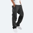 thumbnail image 4 of Cargo Pants Solid Color Softy Work Pants for Men Mid Rise Casual Loose Dress Pants Lightweight Fashion Straight Fit Daily Drawstring Comfy Pants(Black,S), 4 of 8