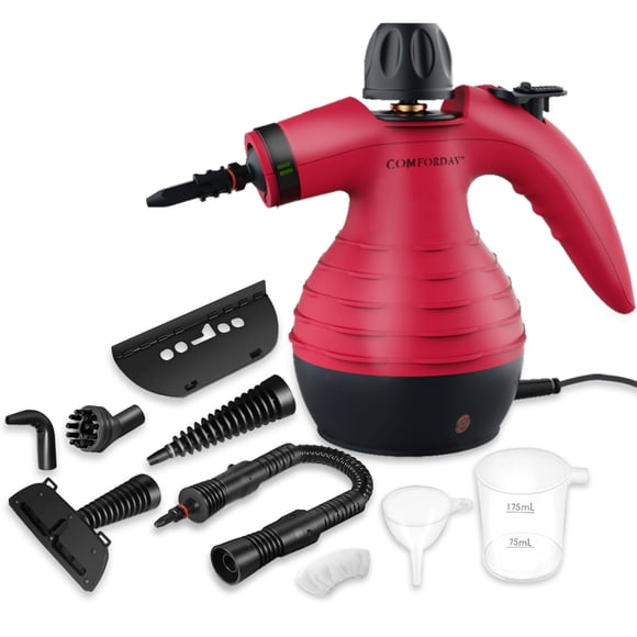 Comforday Multi-Purpose Handheld Pressurized Steam Cleaner with 9-Piece Accessories for Stain Removal, Carpets, Curtains, Car Seats, Kitchen Surface & Much More(Red)