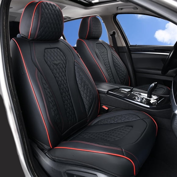 Coverado Seat Covers, Car Seat Covers Front Seats, Black Car Seat Cover, Waterproof Car Seat Covers, Seat Cushion, Front Car Seat Covers Leatherette Car Seat Protector Universal Fit Most Cars Red Line