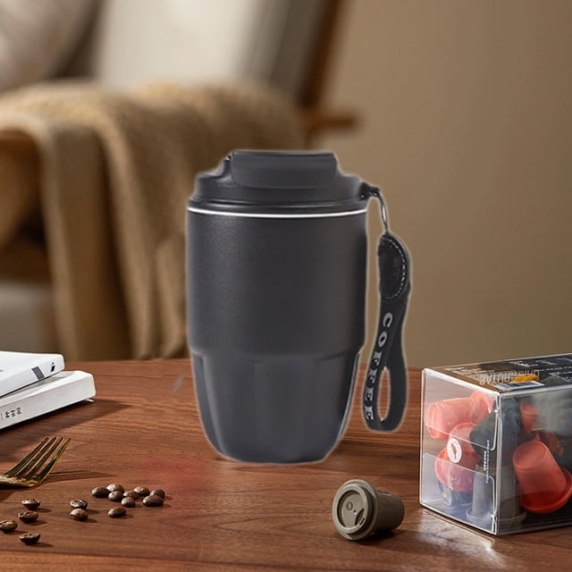 Birdeem Tasse de Voyage pour Café, Tasse à Café Isolée avec Couvercle et Poignée de Transport, Tasse de Voyage Anti-Déversement, Tasse Réutilisable en Acier Inoxydable Garde le Froid et le Chaud, Convient à la Voiture, au Quotidien, au Voyage (Noir, 3.1x5.5in)