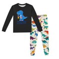 thumbnail image 2 of Pyjama Garçon, Ensemble 2 Pcs pour Enfants, Dinosaure Imprimé, Col Rond, Manches Longues, Haut et Pantalon, Printemps Automne, Pyjama pour Enfants, Noir, 2 Ans-3 Ans, 2 of 5