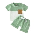 thumbnail image 1 of Sunnyoo Boys Shorts Set Patchwork Color Short Sleeve Pocket T Shirt Shorts Set, 1 of 6