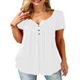 thumbnail image 1 of MesaSe Tunique à Basque Ample à Col en V pour Femmes, Hauts d'Été Amples à Manches Courtes, Blouse Décontractée Blanche XXXXXL, 1 of 5