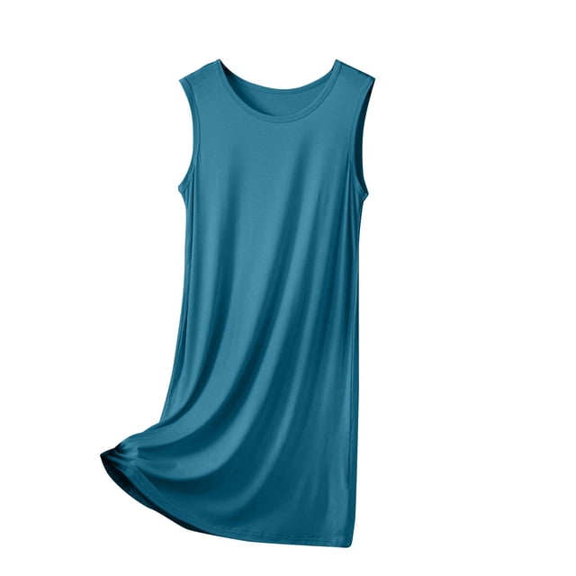 Diufon Robe de Pyjama pour Femme Été Mince Respirante Sans Manches Col Ras du Cou Chemises de Nuit Décontractées Amples Vêtements de Nuit pour la Maison