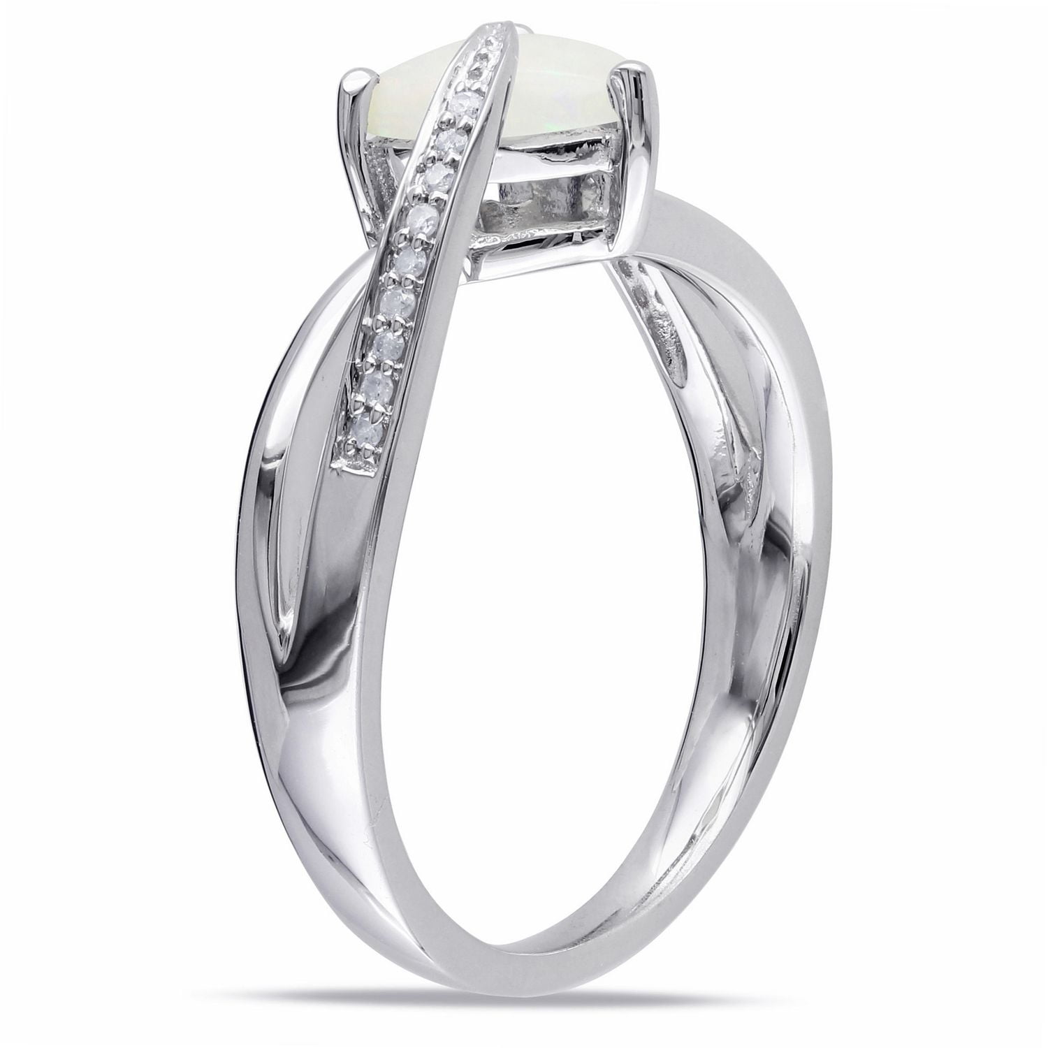 Bague avec opale en forme de cœur 0,88 ct PBT et accents de diamants en argent sterling