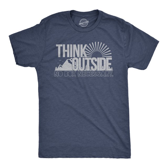 T-shirt Graphique Vintage pour Hommes « Think Outside No Box Necessary » Randonnée Camping (Bleu Marine Chiné) - TG