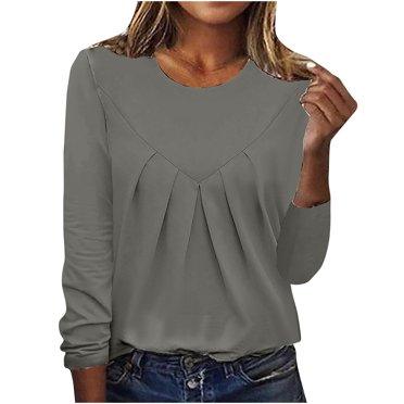 AherBiu Womens Long Sleeve Tops Crewneck Ruched Basic T Shirts Tunics or Tops to Wear with Leggings