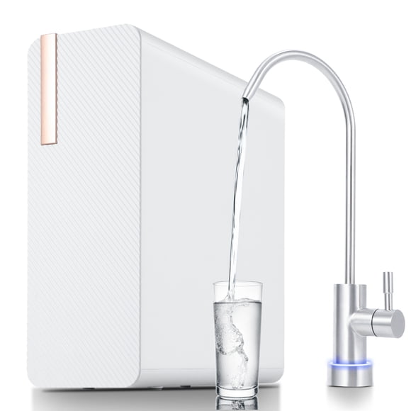 Système de Filtration d'Eau par Osmose Inverse Sans Réservoir 600 GPD, Installation sous l'Évier, Rapport Pur/drain 2:1, Filtration Haute Efficacité à 5 Étapes, Certifié NSF/FC/SGS, Rappel pour Robinet Intelligent