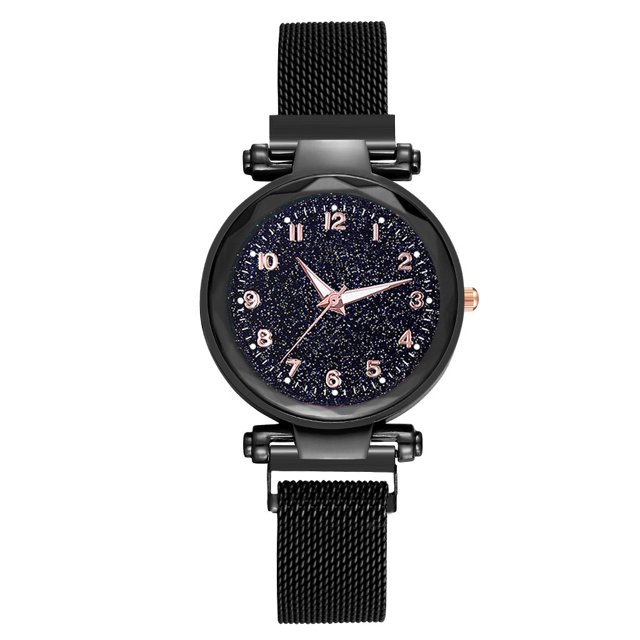 Fashion Simple Starry Dial Stainless Steel Mesh Belt Ladies Quartz Watch Gift