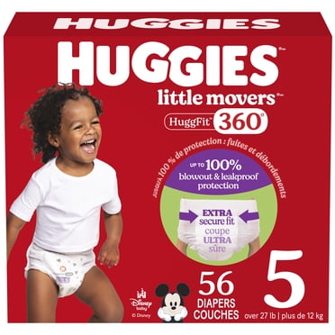 Huggies Little Movers HuggFit 360° Baby Diapers with 360° Waistband, Giga, Size 3-7, Count 76-44