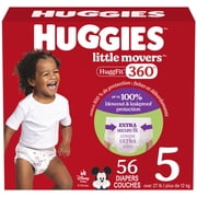 Huggies Little Movers HuggFit 360° Baby Diapers with 360° Waistband, Giga, Size 3-7, Count 76-44