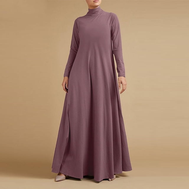 Gspmoly Robes pour Femmes, Robe Décontractée Grande Taille pour Femmes à Col Montant, Couleur Unie, Manches Longues, Hiver Automne, Basique, Maxi Longue Décontractée, Robe Quotidienne de Vacances, Robes Formelles pour Femmes, Offres du Jour