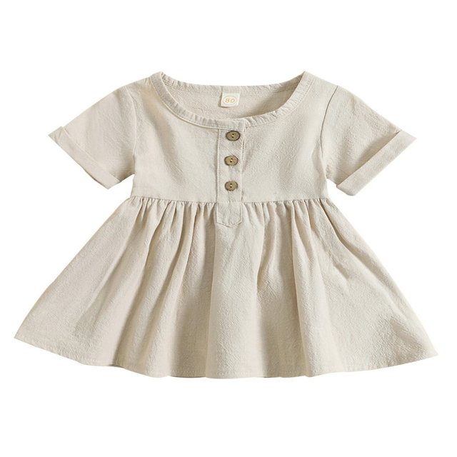 Robes d'Été pour Bébés Filles à Manches Courtes Bouton vers le Bas Robes