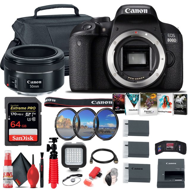 Canon EOS Rebel 800D / T7i DSLR Camera + Canon EF 50mm Lens + 64GB + More