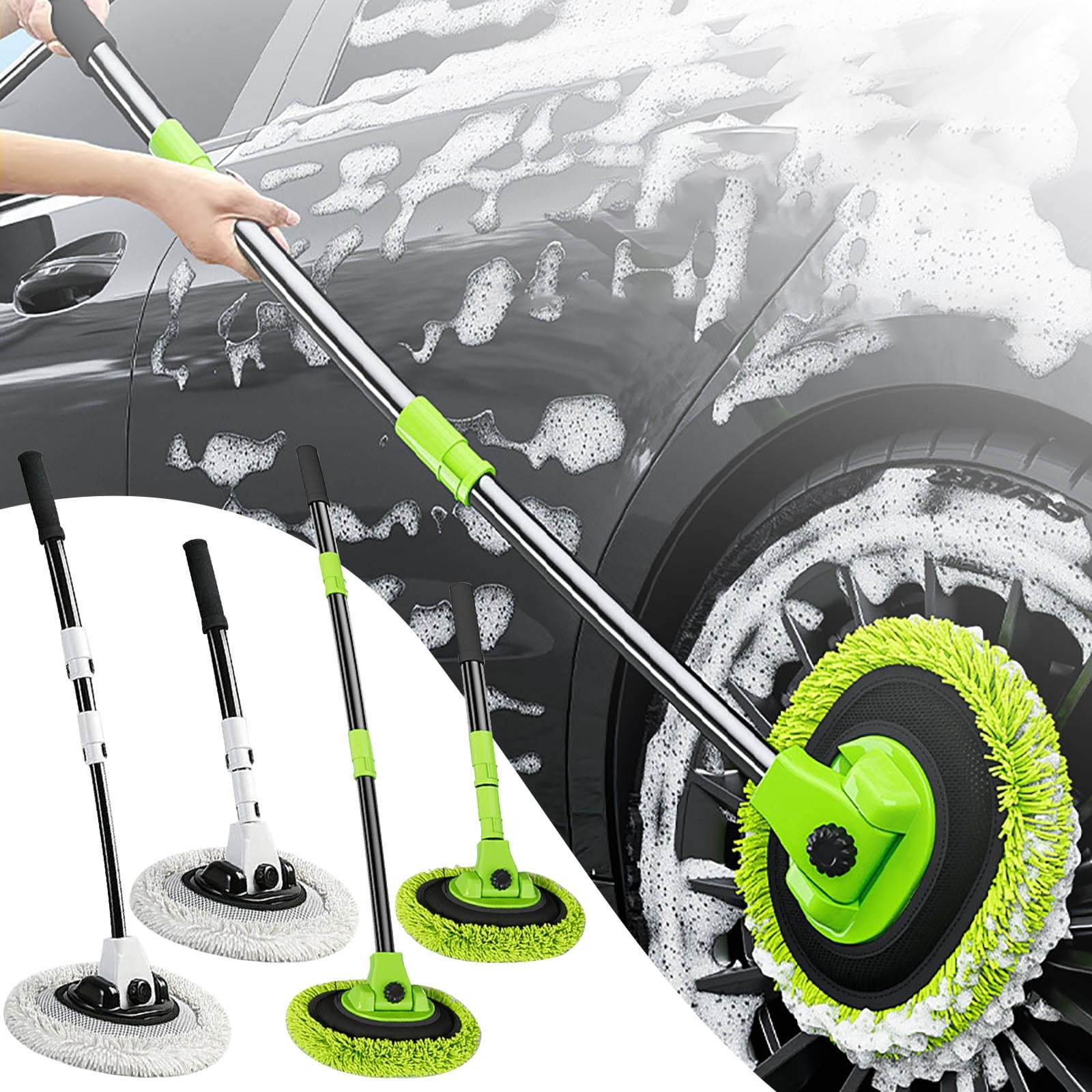MTBLYS Car Wash Mop Retractable Curved Pole 180-Degree Bendable Head Soft Microfiber Bristles Avoid Scratch Car Cleaning Tool for All Vehicles