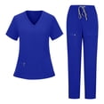 thumbnail image 1 of Nfurl Ensemble d'Uniforme d'Infirmière pour Femmes 2 Pcs, Hauts à Manches Courtes à Col en V avec Cordon de Serrage, Pantalon à Taille Élastique, Uniforme d'Infirmière, Ensemble Assorti Bleu TTG, 1 of 4