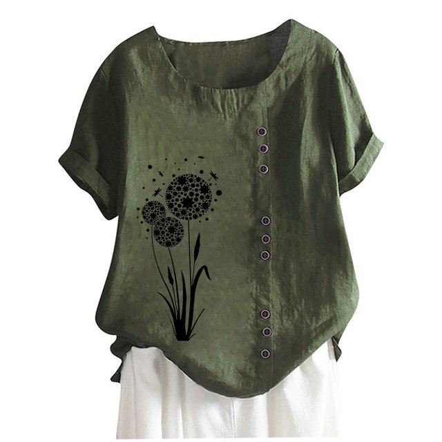 Birdeem T-Shirt Ample Décontracté d'Été pour Femme à Col Rond, Manches Courtes, Imprimé