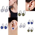 thumbnail image 2 of serony Women Rhinestone Circle Ear Buckle All Match Party Business Office Ladies Crystal Round Earrings,Silver, 2 of 7