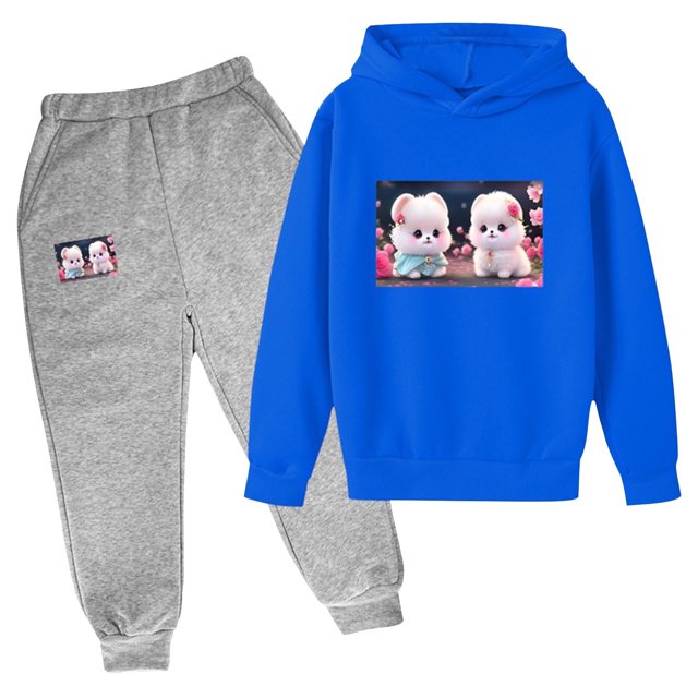 RXIRUCGD Mode Ensemble à Capuche Manches Longues Imprimé Décontracté pour Filles et Garçons (Bleu, Taille : 120)