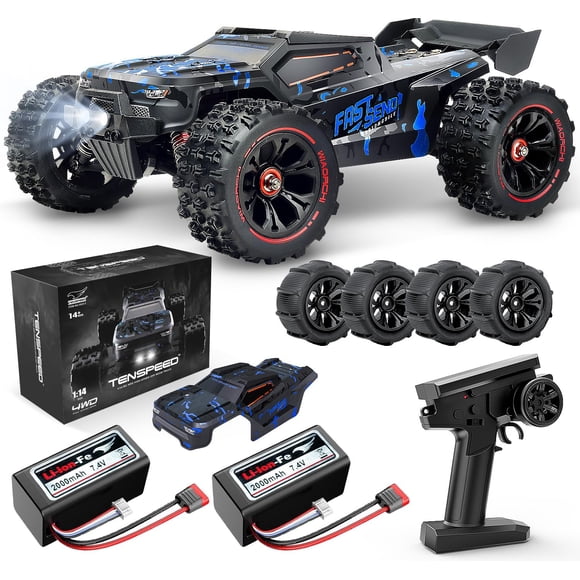 Voitures RC à l'Échelle 1/14 pour Adultes, Truggy RC Haute Vitesse 60+ KM/H, Camion Télécommandé Tout-Terrain 4X4, Voiture Électrique Étanche avec Batterie 2S, Véhicule RC Tout-Terrain pour la Neige, le Sable