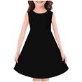 thumbnail image 1 of vdgthytj Girls Summer Midi Dresses Round Neck Solid Color Sundress Sleeveless A-Line Flowy Knee Length Dress, 1 of 3