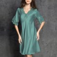 thumbnail image 4 of Bigersell Robes Mini pour Femmes Liquidation Femme Col en V Manches Courtes au-Dessus du Genou Robe de Nuit Style D-101 Robes de Mariée pour Invitée Grande Taille Robes d'Été, Vert TG, 4 of 5