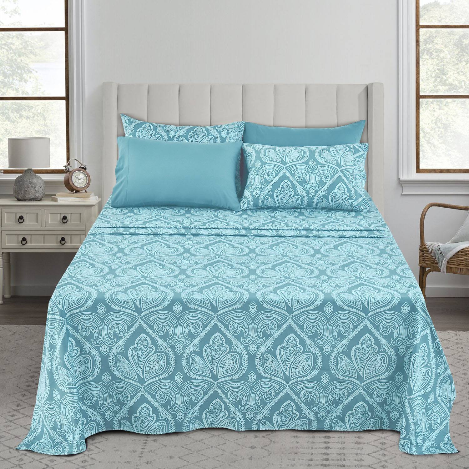 Lux Decor Collection 6 Piece Queen Size Sheets - 1800 Thread Count Brushed Microfiber Sheets - 16 Inches Deep Pocket Bedding Sheets & Pillowcases (Queen, Blue)