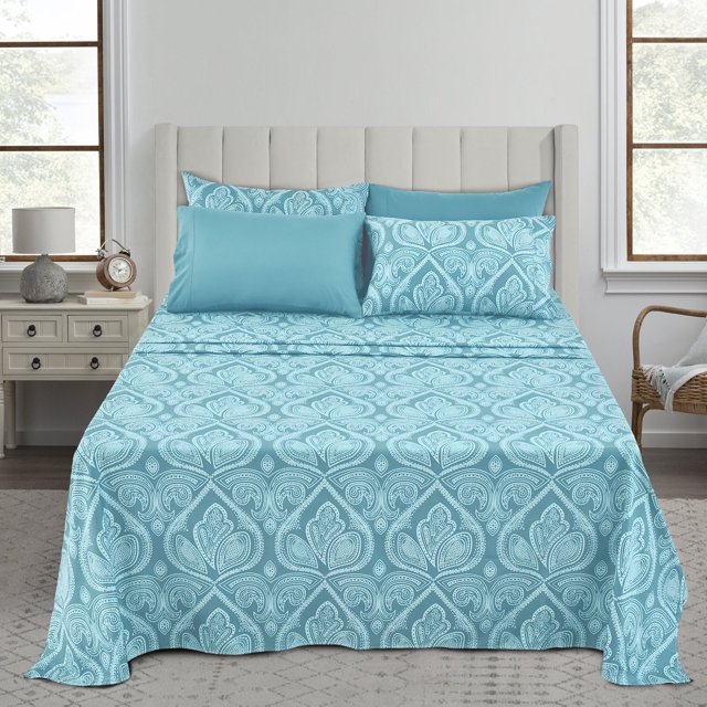 Lux Decor Collection 6 Piece Queen Size Sheets - 1800 Thread Count Brushed Microfiber Sheets - 16 Inches Deep Pocket Bedding Sheets & Pillowcases (Queen, Blue)