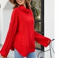 thumbnail image 4 of TIMIFIS Red Womens' Turtleneck Long Sleeve Cable Knit Sweaters Oversized Sweaters Fall Long Sleeve Spilt Hem Tunic Pullover Sweater Knit TopsFall/Winter, 4 of 5