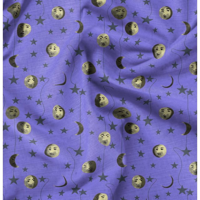 Soimoi Georgette Viscose Fabric Moon & Stars Galaxy Printed Fabric 1 Yard 42 Inch Wide