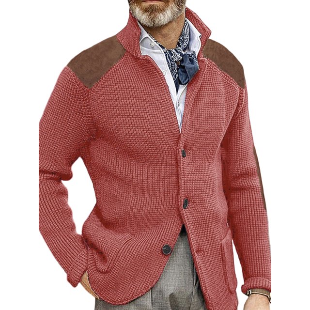 MAWCLOS Mens Cardigan Sweater Long Sleeve Jacket Button Down Coat Knitted Winter Warm Open Front Outwear Pink M