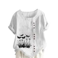 thumbnail image 3 of QATAINLAV Hauts en Coton et Lin pour Femmes 2025 Col Rond Manches Courtes Retroussées T-Shirt Tendance à Imprimé Floral Blouse Décontractée Coupe Ample Tenues de Vacances Sacs à Dos Soldes pour l'École Blanc TTTTG, 3 of 5