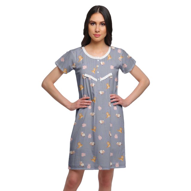Moomaya Chemise de Nuit d'Allaitement à Patte de Boutonnage Imprimée pour Femmes
