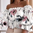 thumbnail image 1 of CEHVOM Ladies Summer Fashion One-Shoulder Three-Quarter Sleeve Print Chiffon Top, 1 of 4