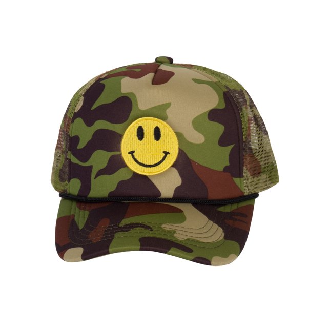 Gravity Threads Smile Face Embroidery Adjustable Trucker Hat - Camo