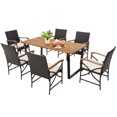 thumbnail image 1 of Gymax 7PCS Rattan Dining Set Acacia Wood Table 6 Wicker Chairs w/ Umbrella Hole Patio, 1 of 8