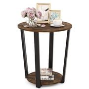 Patiojoy Round End Table 2-Tier Accent Side Table w/ Open Shelf Sofa Table w/ Metal Frame Industrial Nightstand Bedside Table