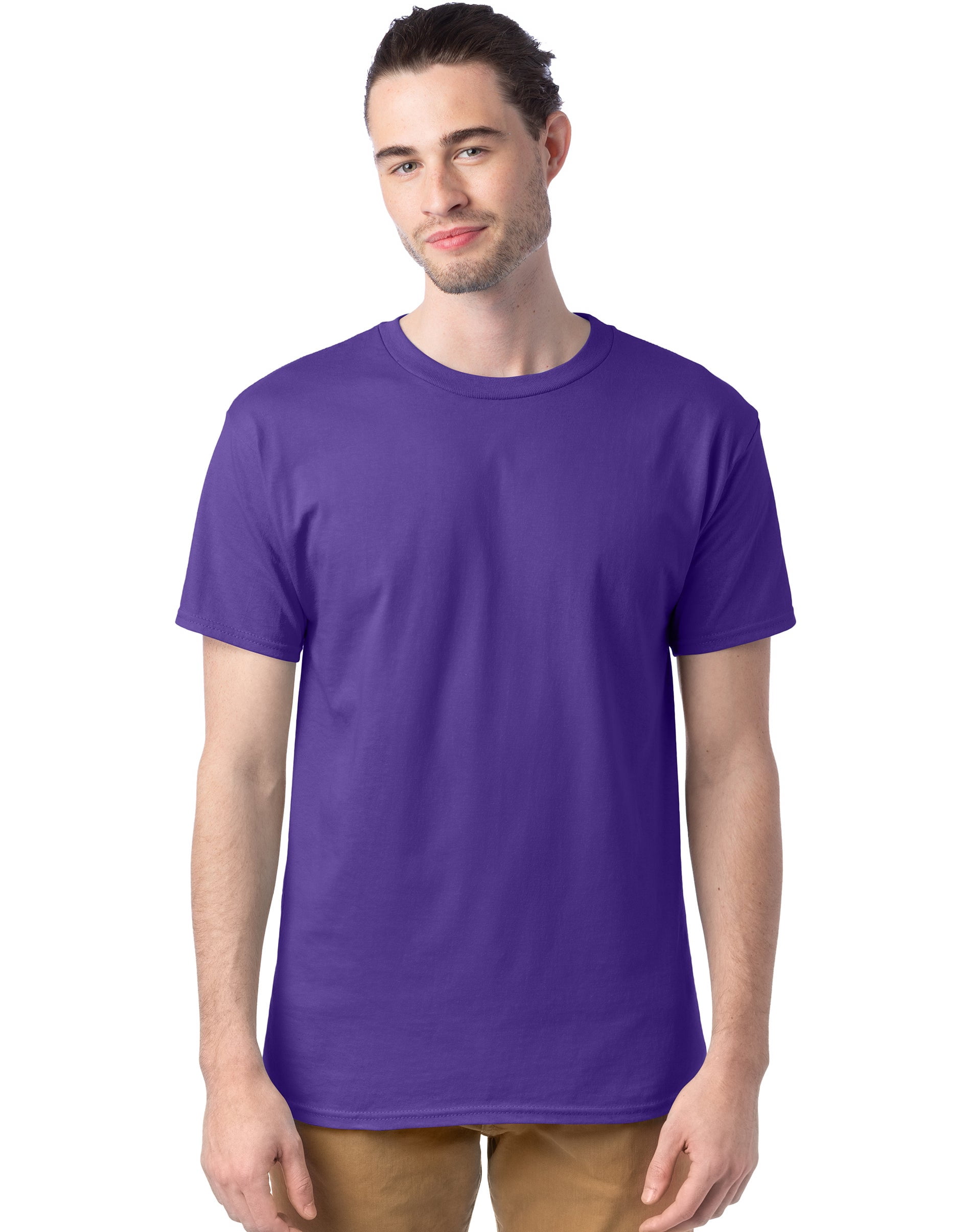 Hanes Mens ComfortSoft Everyday Crewneck T-Shirts 4-Pack, 2XL, Purple