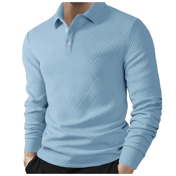 Ketyyh-chn99 Mens Long Sleeve Polo Shirts Casual Men's Long Sleeved Shirt With A Casual Slim Fit Texture Top Size for L,Light Blue