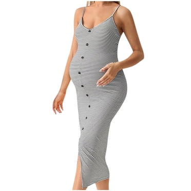 Robe de Maternité, Camisole Moulante Fendue sur le Côté et Dos Nu en Tricot, Vêtements de Grossesse à Col en V pour Tenue Décontractée