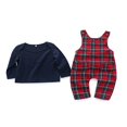 thumbnail image 3 of Boys‘ Fall Fashion  Solid Color Tops and Plaid Suspender Pants Overalls, 3 of 9