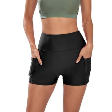 B91xZ Sexy Swimsuits for Women High Wasited Bikini Swimsuit Bottom Side Split Bathing Suit Skirts with Boyshorts,Black L