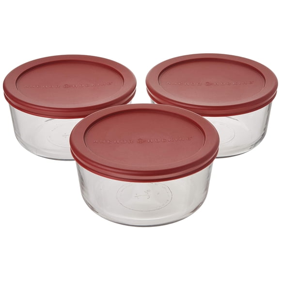 Anchor Hocking 4 Cup Food Storage Containers with Red Lids (3)