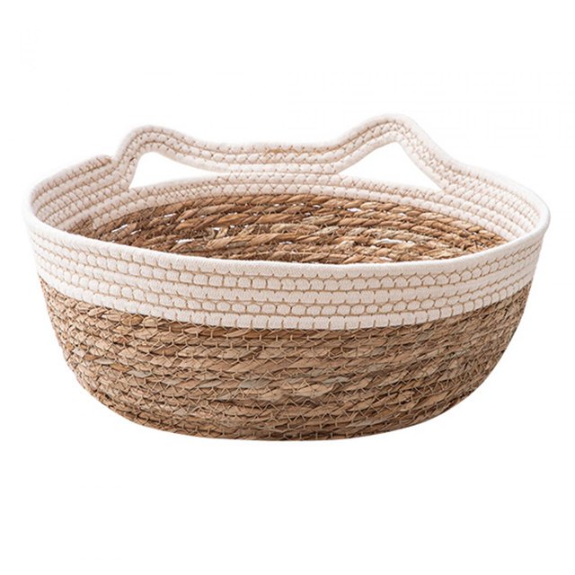 Hand-woven Cat Bed Basket, Cat Scratching Baskets, Handmade, Wear-Resistant, Cat white M