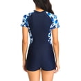 thumbnail image 4 of cllios Boyleg Swimsuits for Women Color Block One Piece Training Swimwear Bathing Suit Athletic Short Sleeve Rash Guard Surfing Outfits Summer Clearance Blue L, 4 of 7